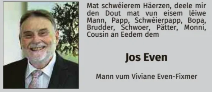 Traueranzeige für Jos Even