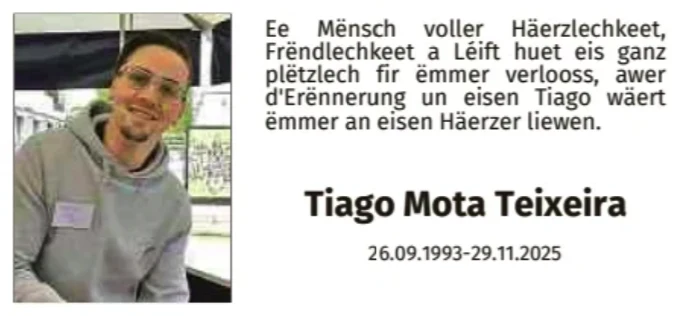 Traueranzeige für Tiago Mota Teixeira