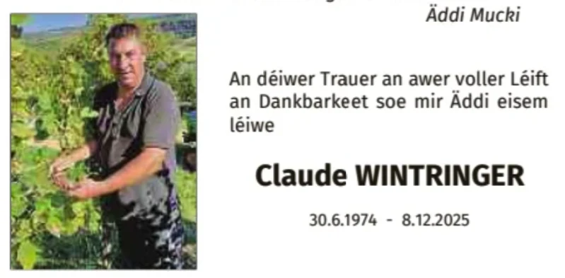 Traueranzeige für Claude Wintringer