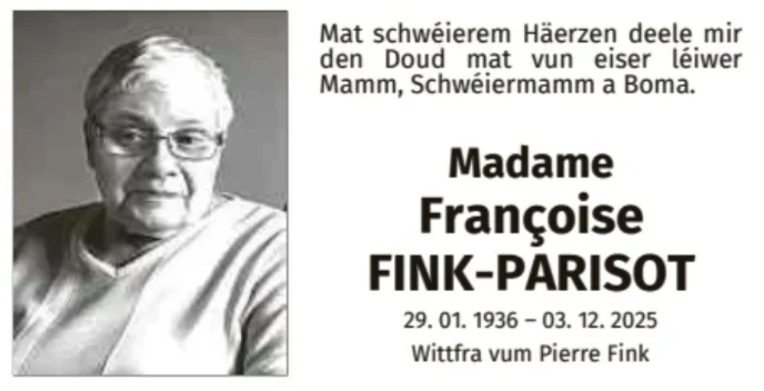 Traueranzeige für Françoise Fink-Parisot