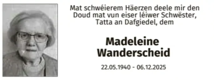 Traueranzeige für Madeleine Wanderscheid