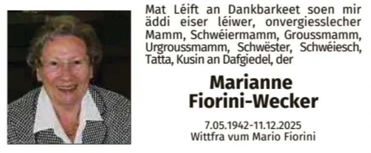 Traueranzeige für Marianne Fiorini-Wecker