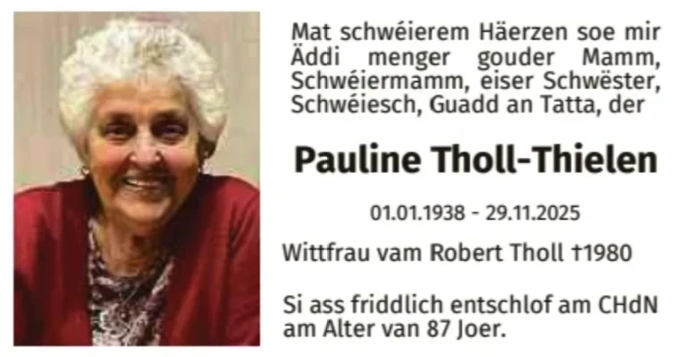 Traueranzeige für Pauline Tholl-Thielen