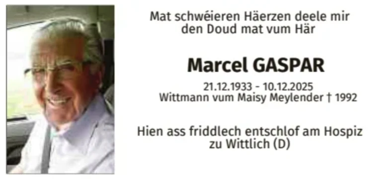 Traueranzeige für Marcel Gaspar