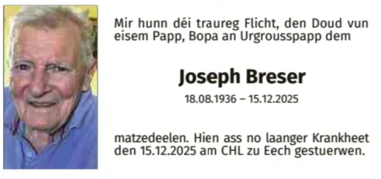 Traueranzeige für Joseph Breser