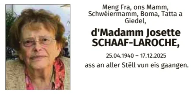 Traueranzeige für Josette Schaaf-Laroche