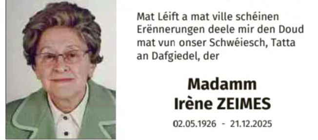 Traueranzeige für Irène Zeimes