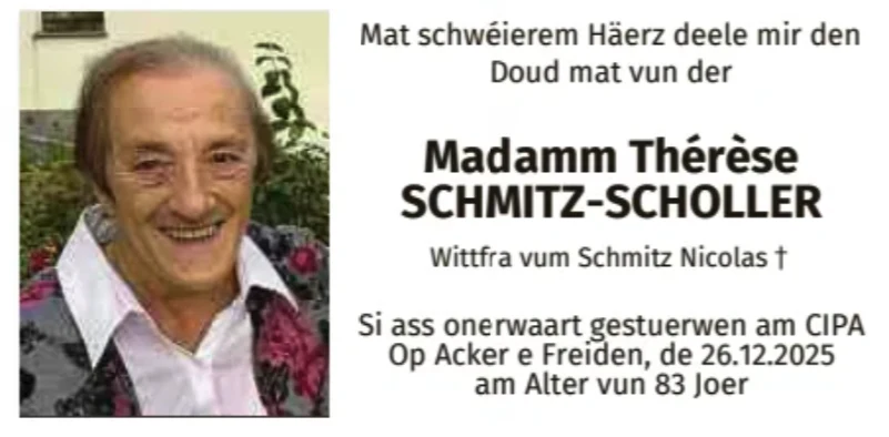 Traueranzeige für Thérèse Schmitz-Scholler