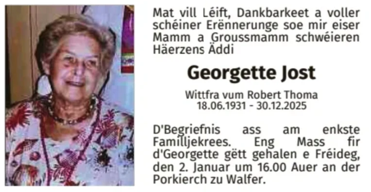 Traueranzeige für Georgette Jost