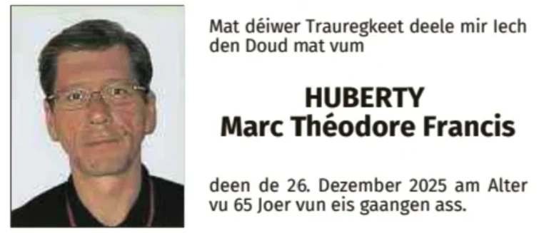 Traueranzeige für Marc Théodore Francis Huberty