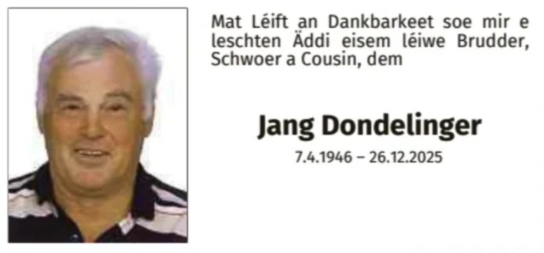 Traueranzeige für Jang Dondelinger