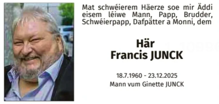 Traueranzeige für Françis Junck