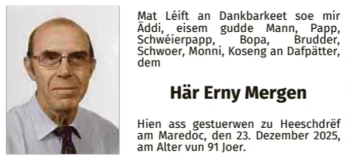 Traueranzeige für Erny Mergen