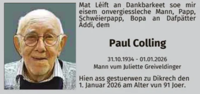 Traueranzeige für Paul Colling