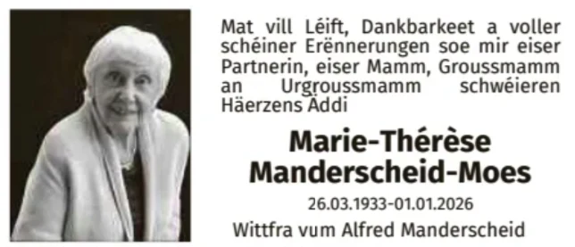 Traueranzeige für Marie-Thérèse Manderscheid-Moes