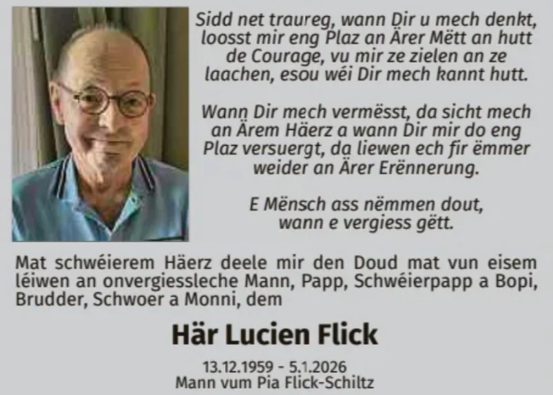 Traueranzeige für Lucien Flick