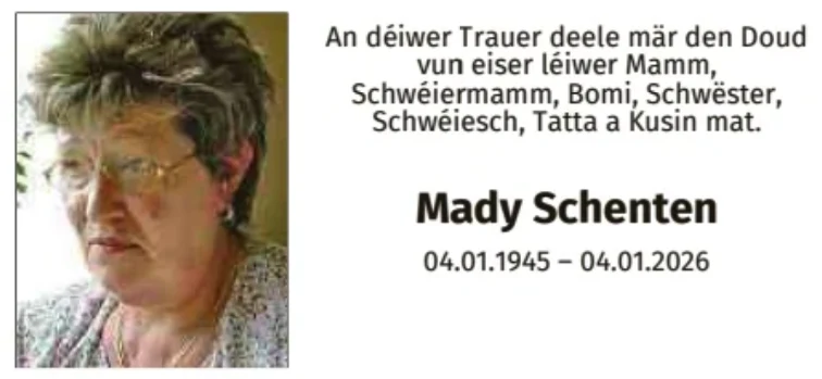 Traueranzeige für Mady Schenten