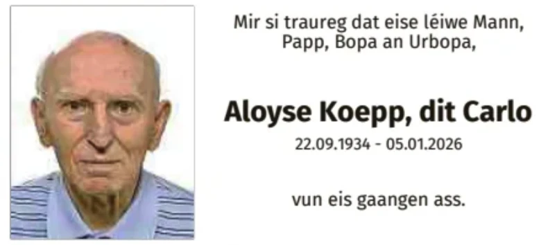 Traueranzeige für Aloyse Koepp