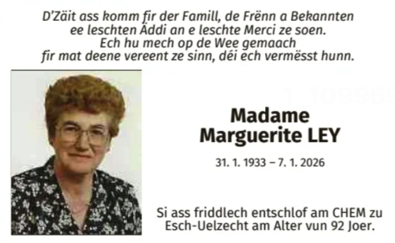 Traueranzeige für Marguerite Ley
