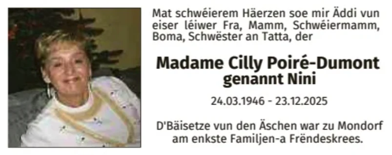 Traueranzeige für Cilly Poiré-Dumont