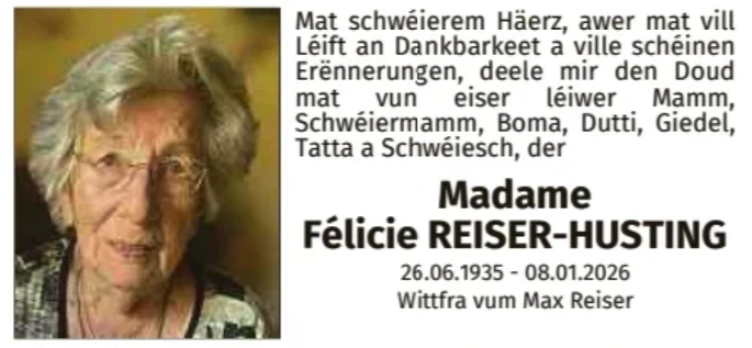 Traueranzeige für Félicie Reiser-Husting