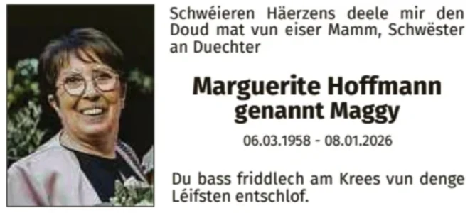 Traueranzeige für Marguerite Hoffmann