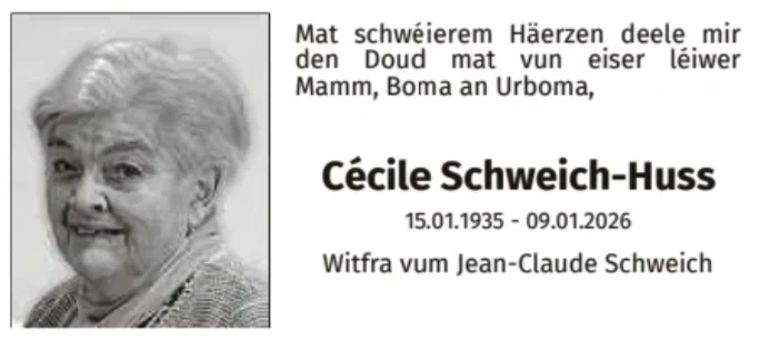 Traueranzeige für Cécile Schweich-Huss