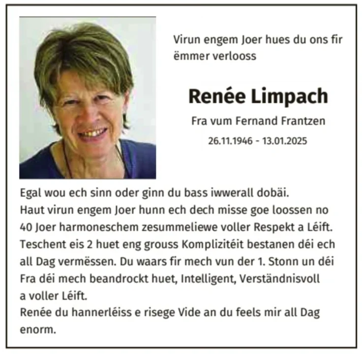 Traueranzeige für Renée Limpach
