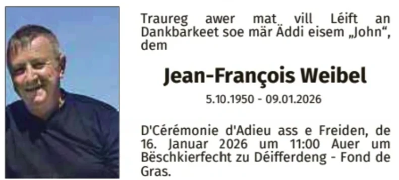 Traueranzeige für Jean-François Weibel