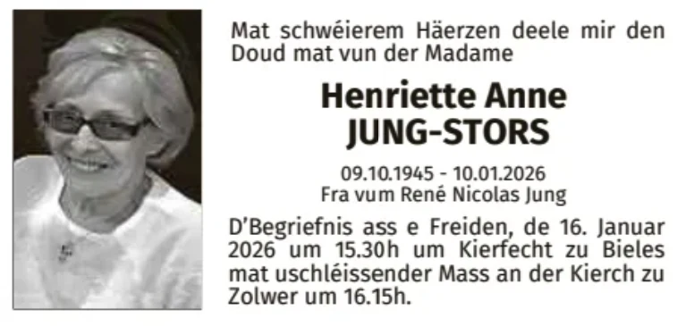 Traueranzeige für Henriette Anne Jung-Stors