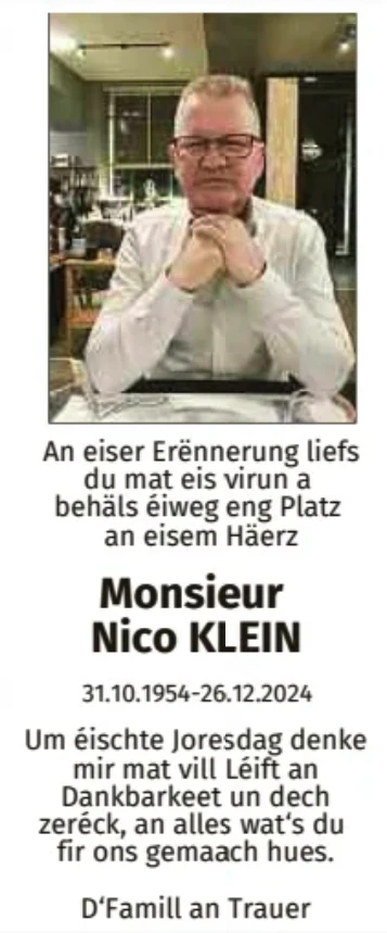 Traueranzeige für Nico Klein