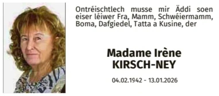 Traueranzeige für Irène Kirsch-Ney