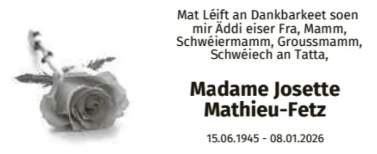 Traueranzeige für Josette Mathieu-Fetz