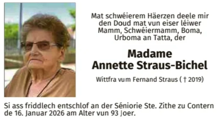 Traueranzeige für Annette Straus-Bichel