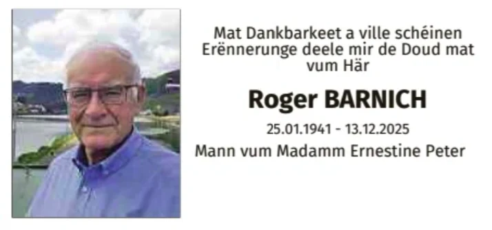 Traueranzeige für Roger Barnich