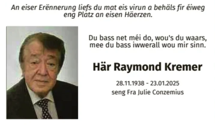 Traueranzeige für Raymond Kremer