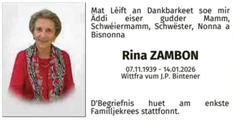 Traueranzeige für Rina Zambon