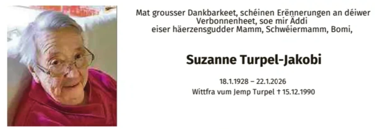 Traueranzeige für Suzanne Turpel-Jakobi