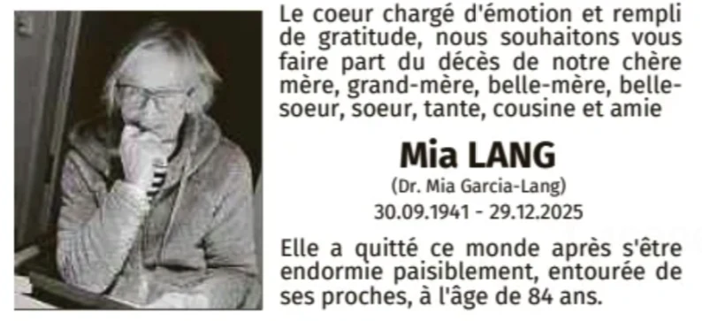 Traueranzeige für Dr. Mia Garcia-Lang