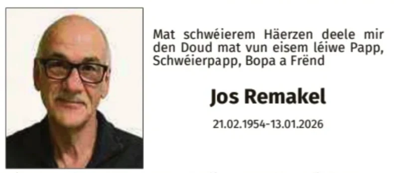 Traueranzeige für Jos Remakel