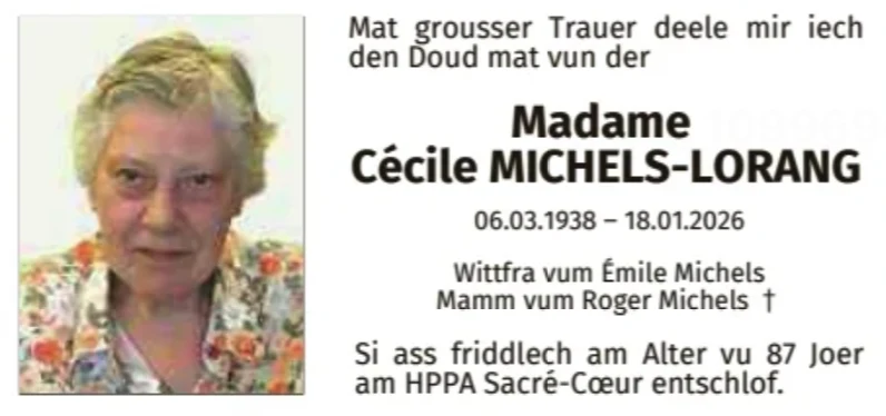 Traueranzeige für Cécile Michels-Lorang