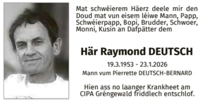 Traueranzeige für Raymond Deutsch