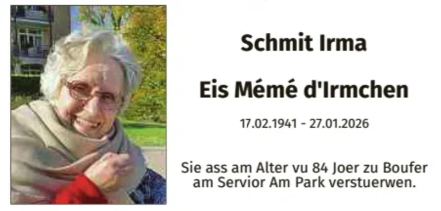 Traueranzeige für Irma Schmit
