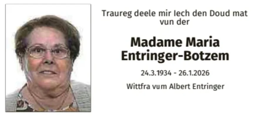 Traueranzeige für Maria Entringer-Botzem