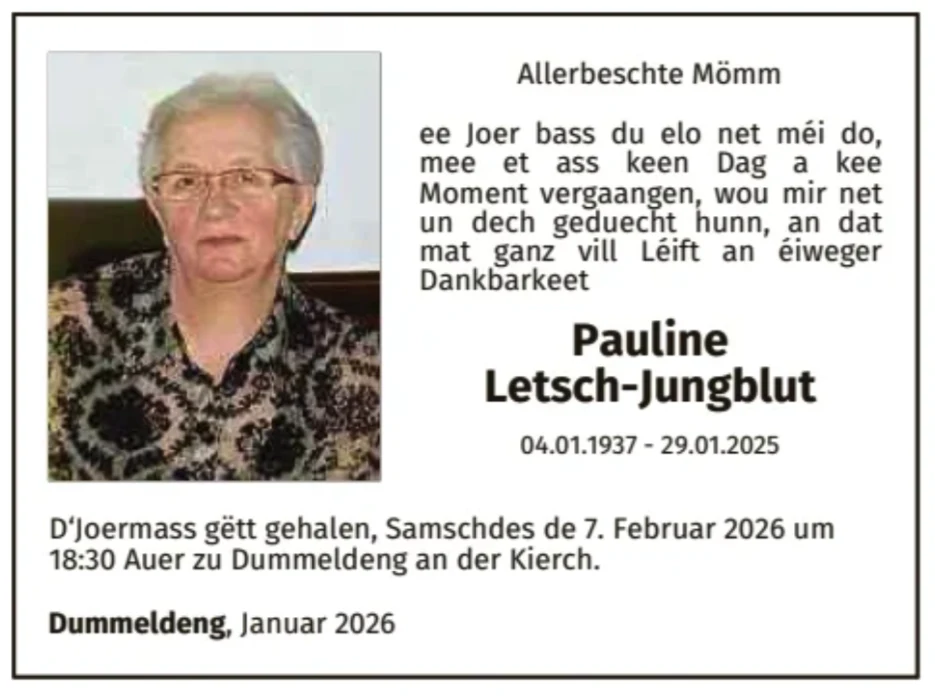 Traueranzeige für Pauline Letsch-Jungblut