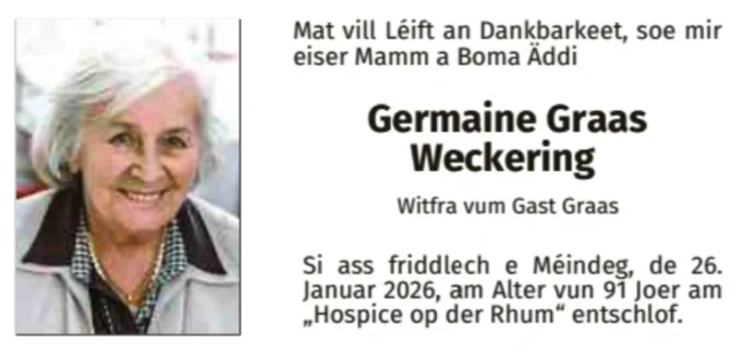 Traueranzeige für Germaine Graas-Weckering