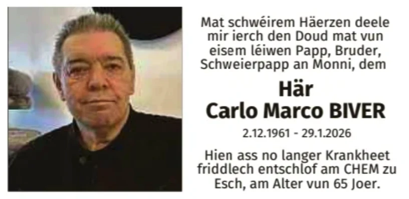 Traueranzeige für Carlo Marco Biver